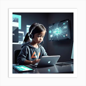 Girl Using A Laptop 2 Art Print