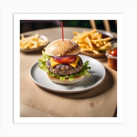 Hamburger With Fries 1 Art Print