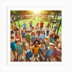 Group Of Children In A Playground Art Print