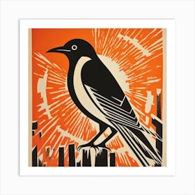 Retro Bird Lithograph Magpie 3 Art Print