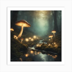 Mushrooms In The Forest Art Print