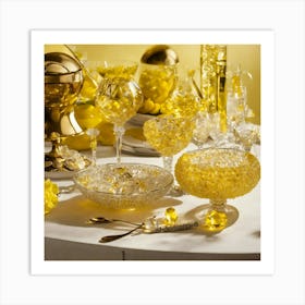 Glassware Set Up On Top Of A White Table Mixed Wit (3) Art Print