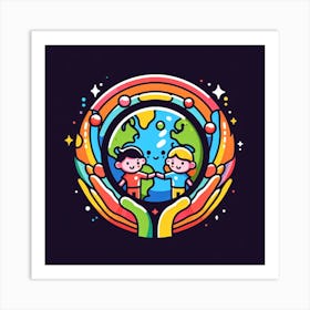 Children Holding The Earth Premium Vector Art Print