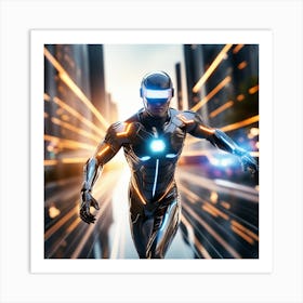 Futuristic Man Running In The City Art Print