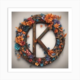The Lettter K Made From An Intricately Painted Wooden Frame With Colorful Wood And Flowers, In Th Art Print
