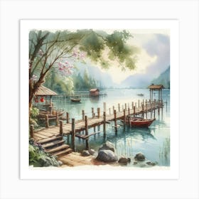 Watercolor Of A Wooden Pier Art Print