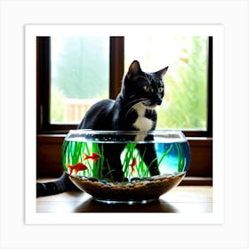 Cat In Fish Bowl Art Print