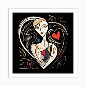 Abstract Heart Portrait Black Background Art Print