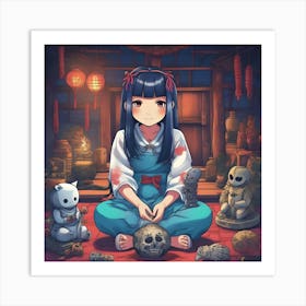 Anime Girl Sitting On The Floor Art Print