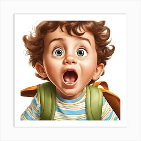 A Young Kid Boy Expressing Surprise And Shock Emotion With His Mouth Open And Big Wide Open Eyes Art Print