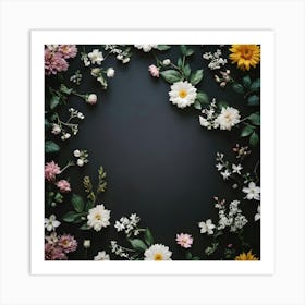 Floral Frame On A Black Background 4 Art Print