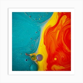 Firefly Red, Yellow, Blue, Orange, 3d, Flowing, Drops, Milk, Turquoise, Glowing, Background, Vibrant (11) Art Print