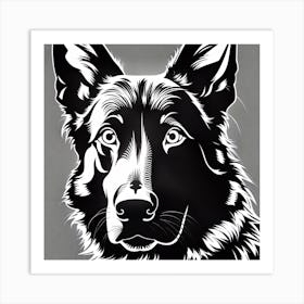 German Shepherd Canvas Print, Black and white illustration, Dog drawing, Dog art, Animal illustration, Pet portrait, Realistic dog art Art Print