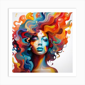 Colorful Woman With Colorful Hair Art Print