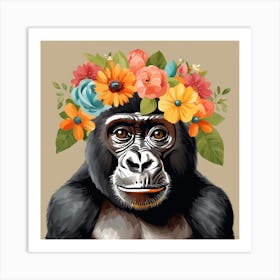 Floral Baby Gorilla Nursery Illustration (42) Art Print