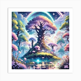 A Fantasy Forest With Twinkling Stars In Pastel Tone Square Composition 371 Art Print