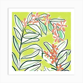 Flowers And Leaves square Art Print