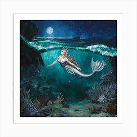 Mermaid At Night Art Print