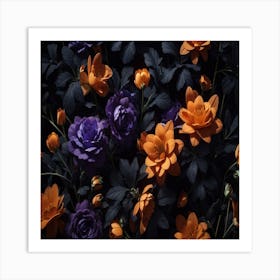 Purple And Orange Flowers Art Print