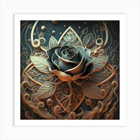 Stylized and intricate geometric black rose 18 Art Print