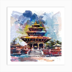 Watercolor Of Nepal Pagoda Art Print