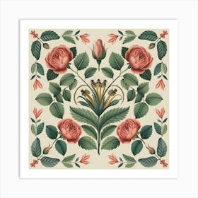 Roses And Leaves Art Print