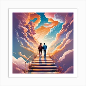 Two Men Standing On Stairs Art Print