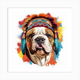 Bulldog Indian Headdress Art Print