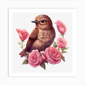 Bird With Roses 2 Art Print