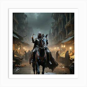 Black Horse & Rider Art Print