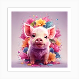 Pig With Flowers Art Print
