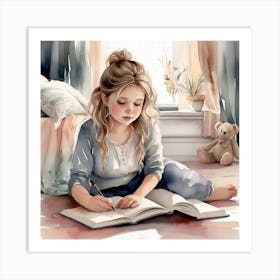 Little Girl Reading A Book Art Print