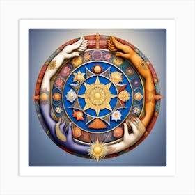 In A Circle Of Unity, Hands Hold Symbols Of Diverse Faiths Art Print