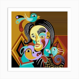 Woman With Birds Art Print