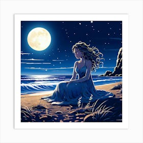 Moonlight On The Beach 1 Art Print