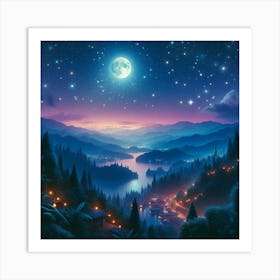 Moonlight Over Lake Art Print