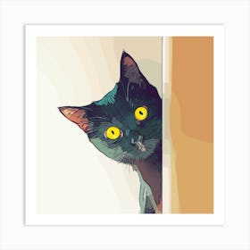 Cat Painting Pet Feline Nature Animal Kitten Artwork Cute Adorable Kitty Watching Eyes Looking Peeping Peeping Tom Portrait Black Cat Art Print