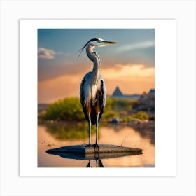 Blue Heron At Sunset Art Print