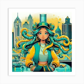 Octopus Curls Girl Art Print