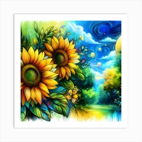 Sunflowers In The Sky Art Print