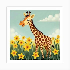 Giraffe With Yellow Daffodils 1 Art Print