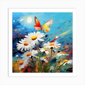 Daisies And Butterflies 1 Art Print