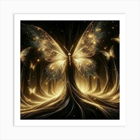 Golden Butterfly In The Forest Art Print