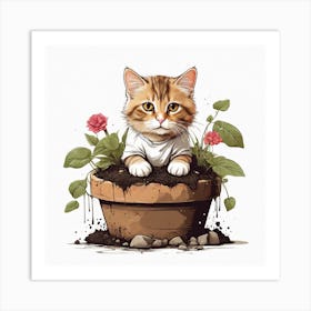 Cat In A Pot 1 Art Print