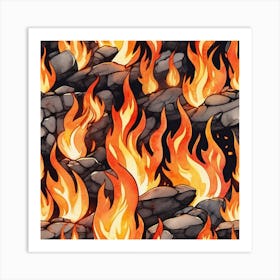 Flames On Rocks 1 Art Print