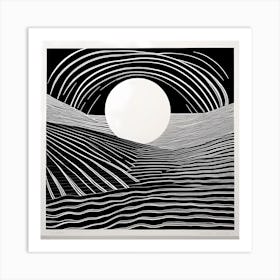 linocut representation of a night, Ephemeral Echoes Of Silence Linocut Black And White Painting, 1 Art Print