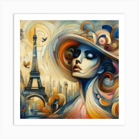 Abstract Art French woman in Paris Art Print