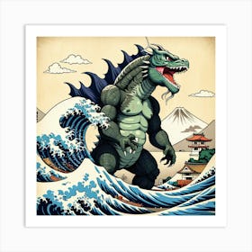 Godzilla On The Wave Art Print