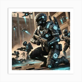 A Sci Fi Action Scene Illustrating Tactical Preci Art Print