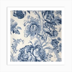 Blue And White Floral Wallpaper Art Print